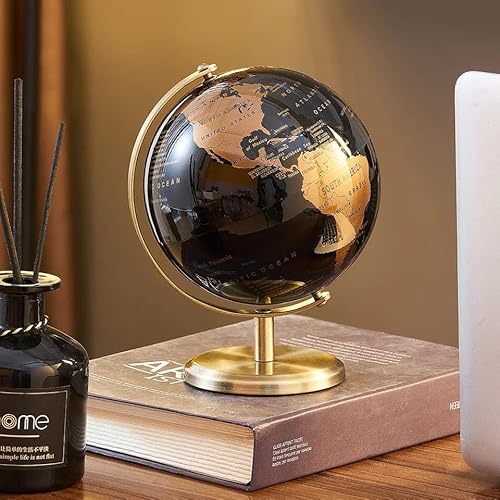 Globo Terrestre Giratório, Preto e Dourado, Decorativo e Educativo, para Mesa, Presente
