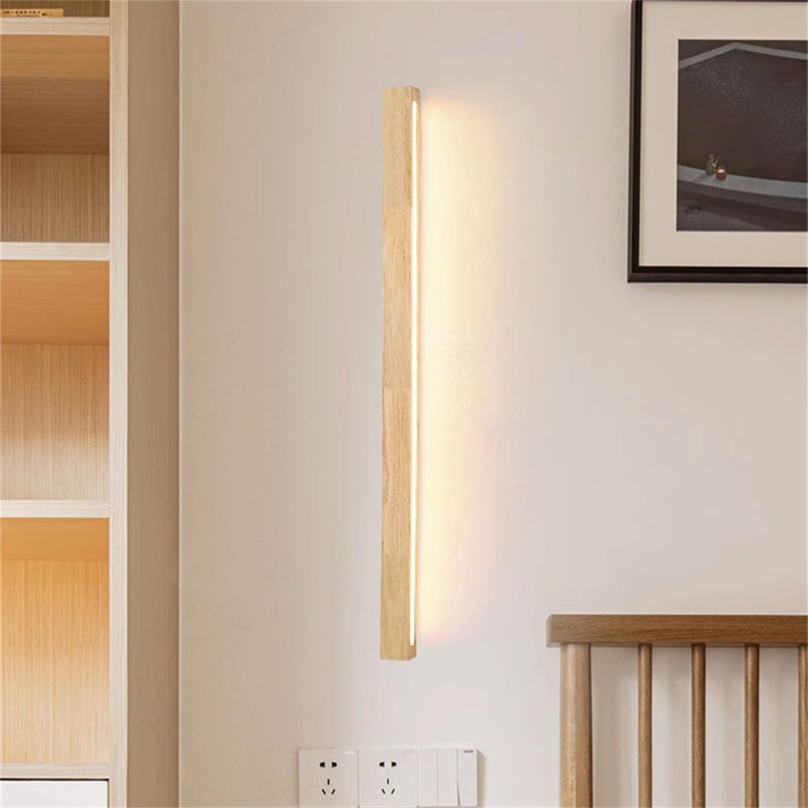Dimmbar LED Wandleuchte Innen Holz Wandlampe Lange 2700K/4500K/6500K Lampe Modern Wandbeleuchtung Für Schlafzimmer Wohnzimmer Flur Treppenhaus Innenbeleuchtung Nachtlampe (Holz,120CM)