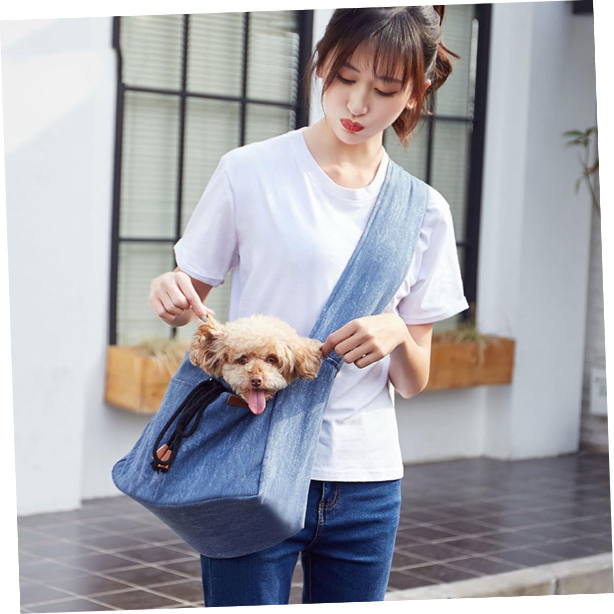 Pet Carrier Bag Sling Carrier for Dog Outdoor Travel Soft Hands Washable Pockets Safety Rope