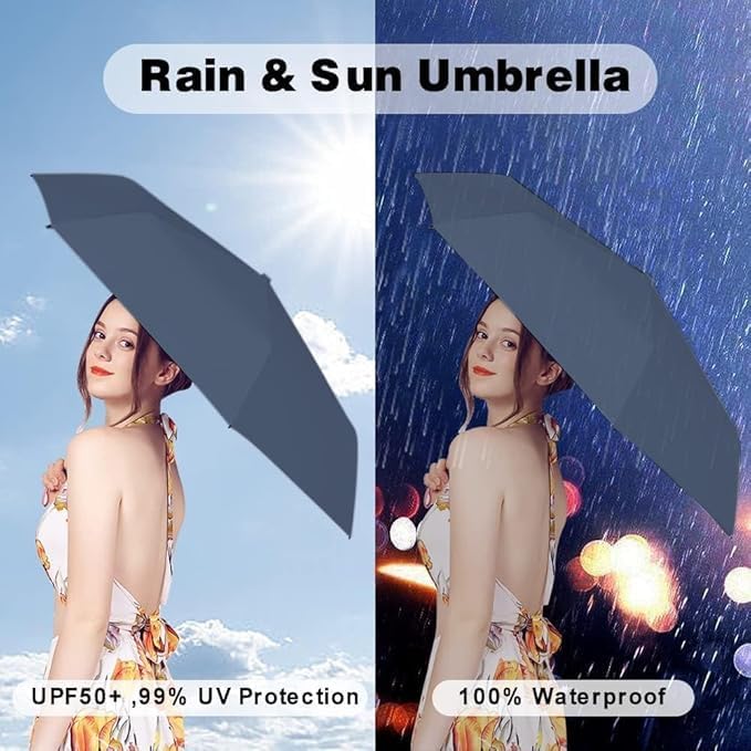 Image of TEKCOOL Travel Mini Folding Compact Umbrella with Case, Manual Open 6 Ribs Lightweight Portable, Small Sun & Rain Pocket Umbrella for Girls and Women- Use in Rain & Summer(Navy Blue)'';