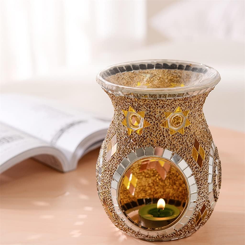 Aromatherapy Candle Holder Stained Glass Essential Oil Burner Retro Table Aroma Lamp Home Table Decoration (Color : E, Size : 10.5 * 5.5 * 14.2cm) (D 10.5 * 5.5 * 14.2cm)