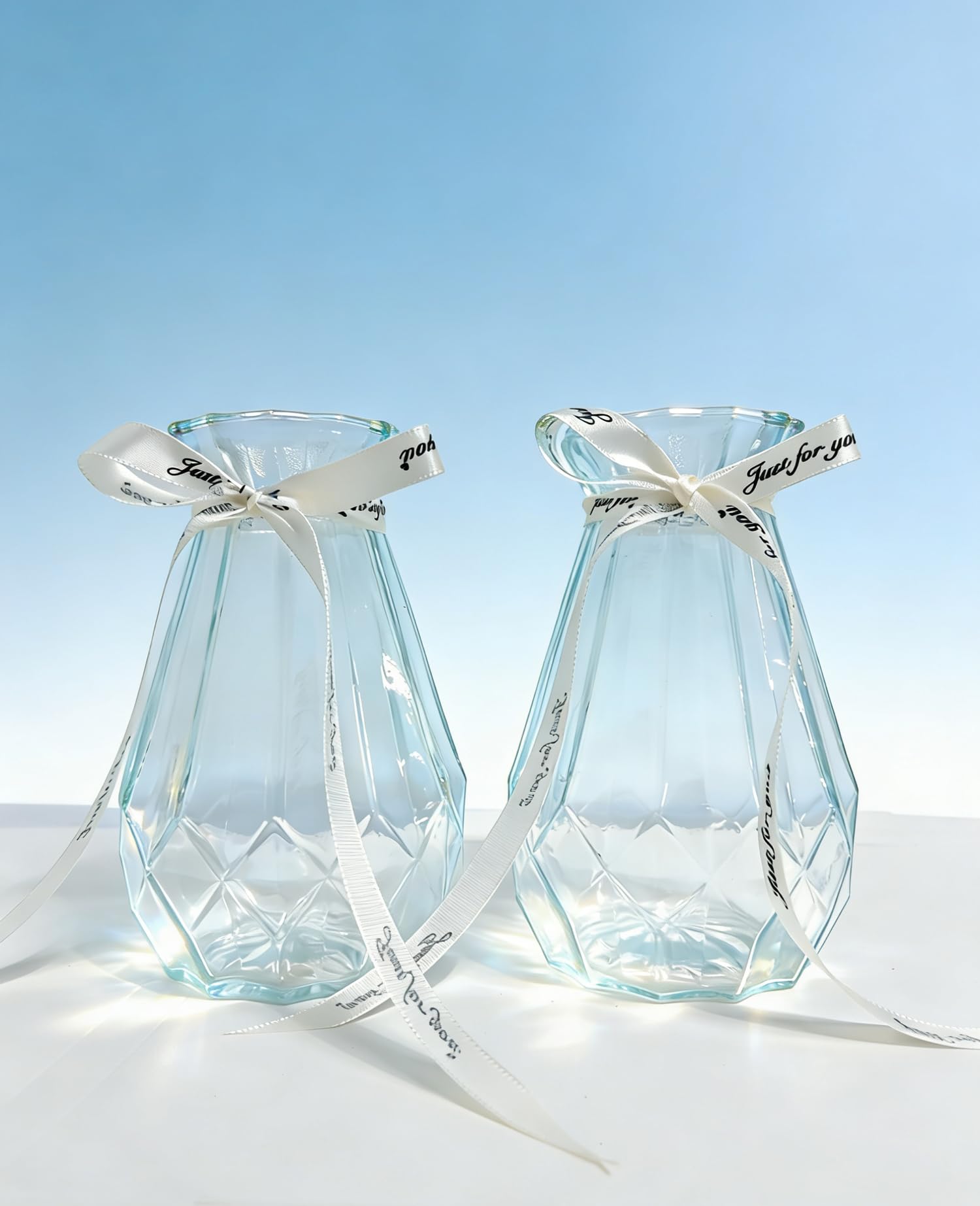 Becho 2 Pack Glass Vases Set with Ribbon for Flowers Small Transparent Glass Vases for Home,Wedding,Table Decor and More (Transparent)