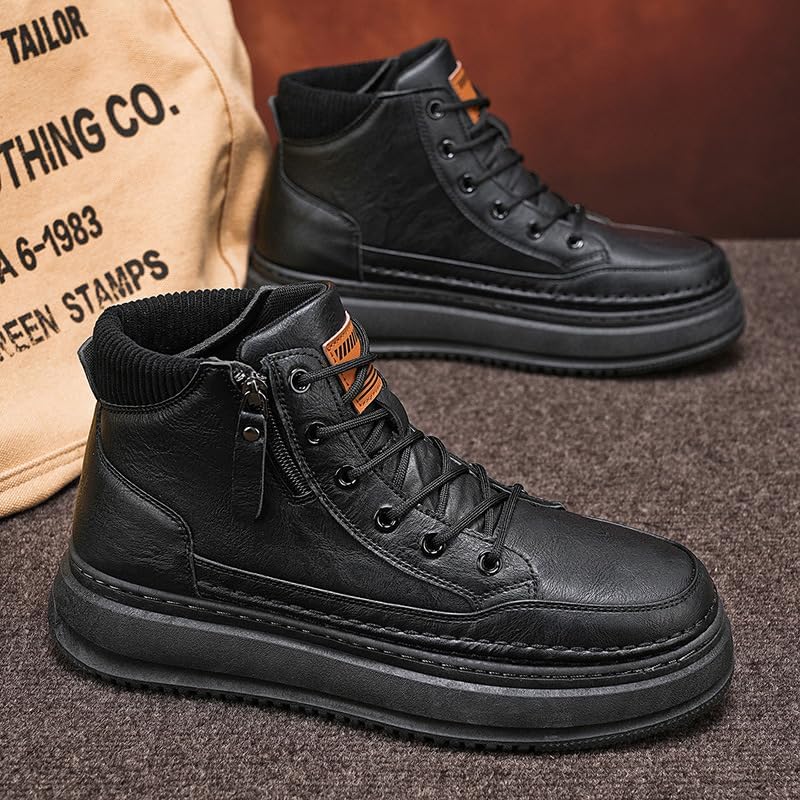 Men's fashionable short boots - thick-soled lace-up high-top casual shoes - comfortable and soft - suitable for all seasons and outdoor wear