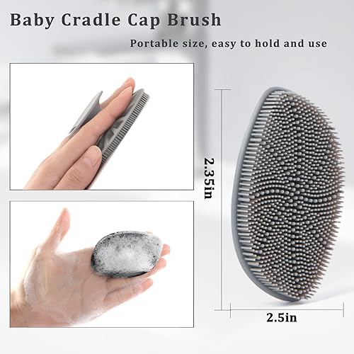 Miniatura 5 de Cepillo de baño para bebé, exfoliante y masajeador, cepillo de baño de silicona para recién nacidos, bebés, esencial para piel seca, tapa de cuna y