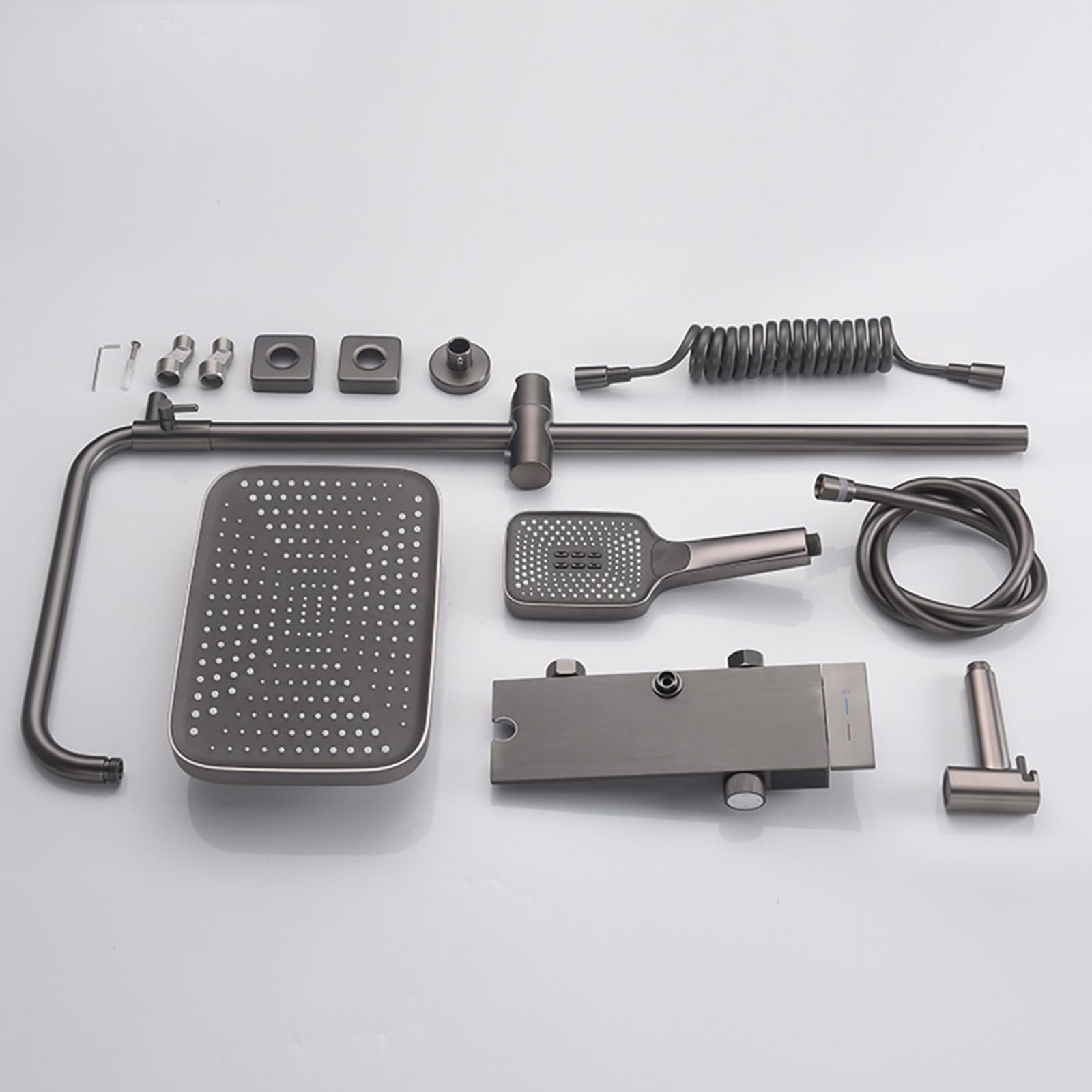Sistema Doccia a Vista, Set di rubinetti per Bagno Grigio, soffione Regolabile in Altezza con soffione, doccetta per Vasca a Cascata e doccetta per Bidet
