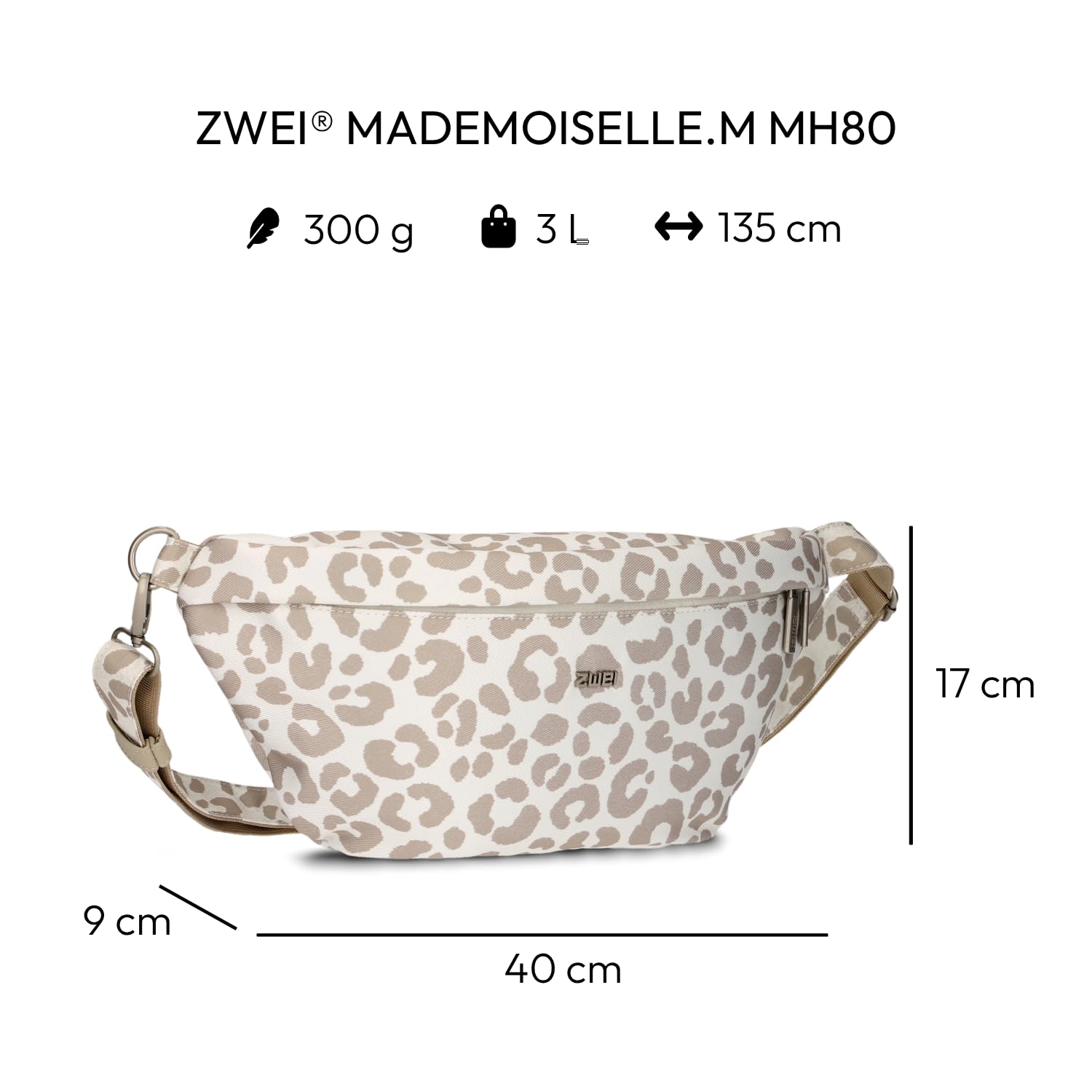 Zwei Damen Hip Bag Mademoiselle.M MH80 Bauchtasche 40 cm 3 Liter, Crossbody Bag wasserabweisend, 3-in-1 Bequeme Brusttasche, Gürteltasche & Hüfttasche