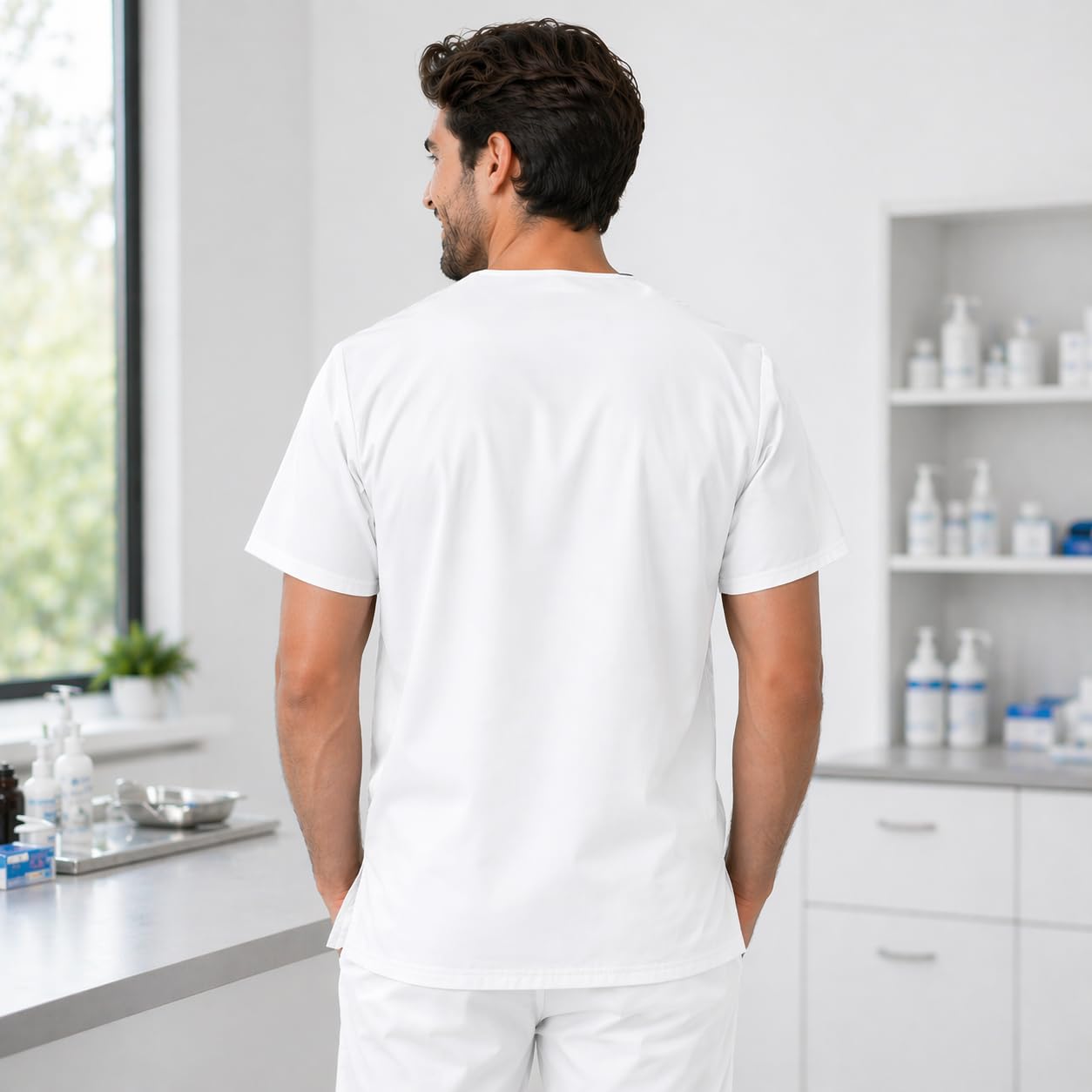 B-well Marco Tunique Homme Manches Courtes Blouse Medicale Homme Manche Courte et col en V