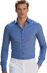Camisa social masculina slim fit, sem rugas, manga comprida, abotoada, para escritório e uso casual