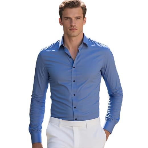 Camisa social masculina slim fit, sem rugas, manga comprida, abotoada, para escritório e uso casual