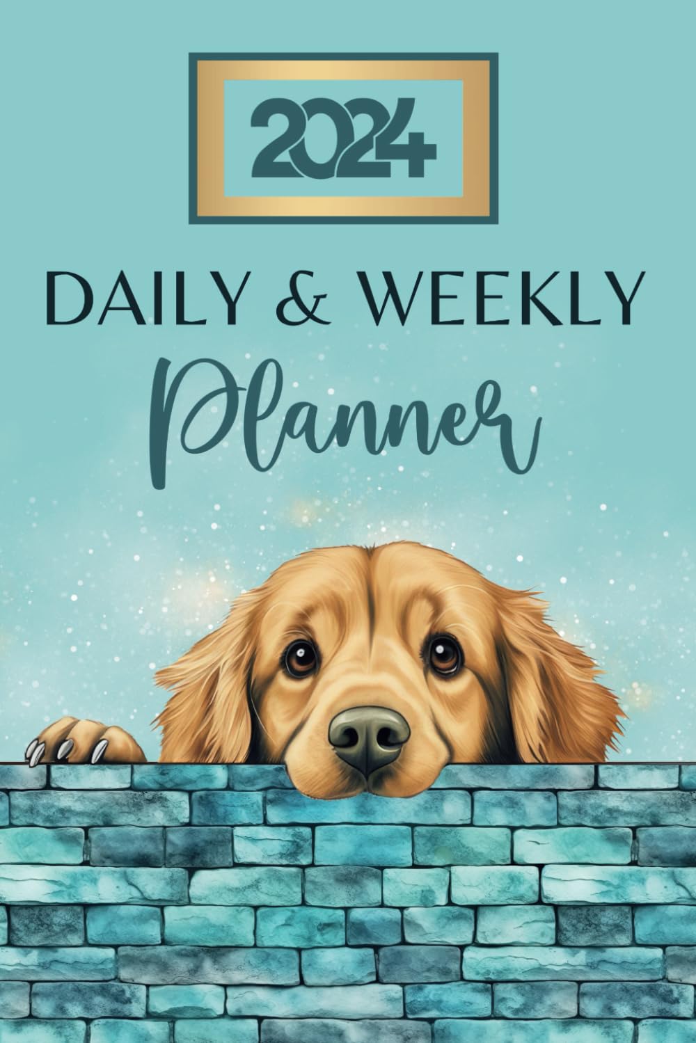 Daily & Weekly Planner 2024: Week To View Diary & Monthly Schedule Organiser, Golden Retriever Peeking Dog Lover Pawsome Present, Blue