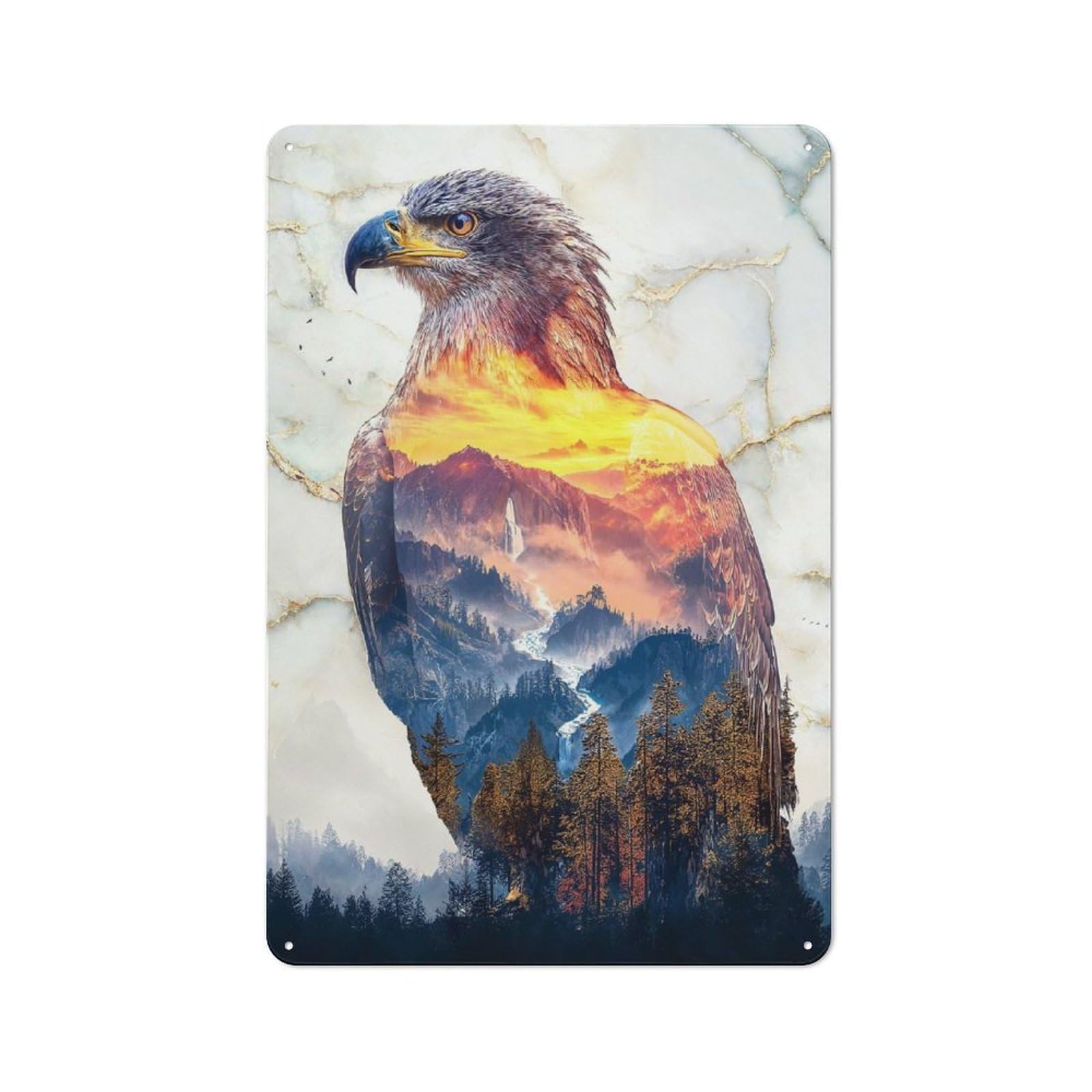 Junmoney Golden Eagles Sunset Realm Retro Metal Wall Sign 30X20cm With For Living Room Wall, Housewarming Wall Decor For People Furnishing Living Room