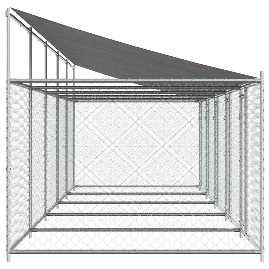 vidaXL Gabbia Cani con Tetto e Porte Grigia 10x2x2 m Acciaio Zincato, Gabbia per Cani con Tetto, Cuccia per Cani, Box per Cani