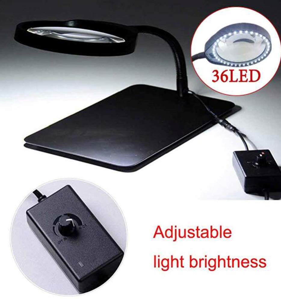 Lente d'Ingrandimento, Lente d'Ingrandimento illuminata a 36 LED con Supporto, Lente d'Ingrandimento a LED 3X 5X 8X 10X con Mano, Lampada da scrivania con Lente d'Ingrandimento per