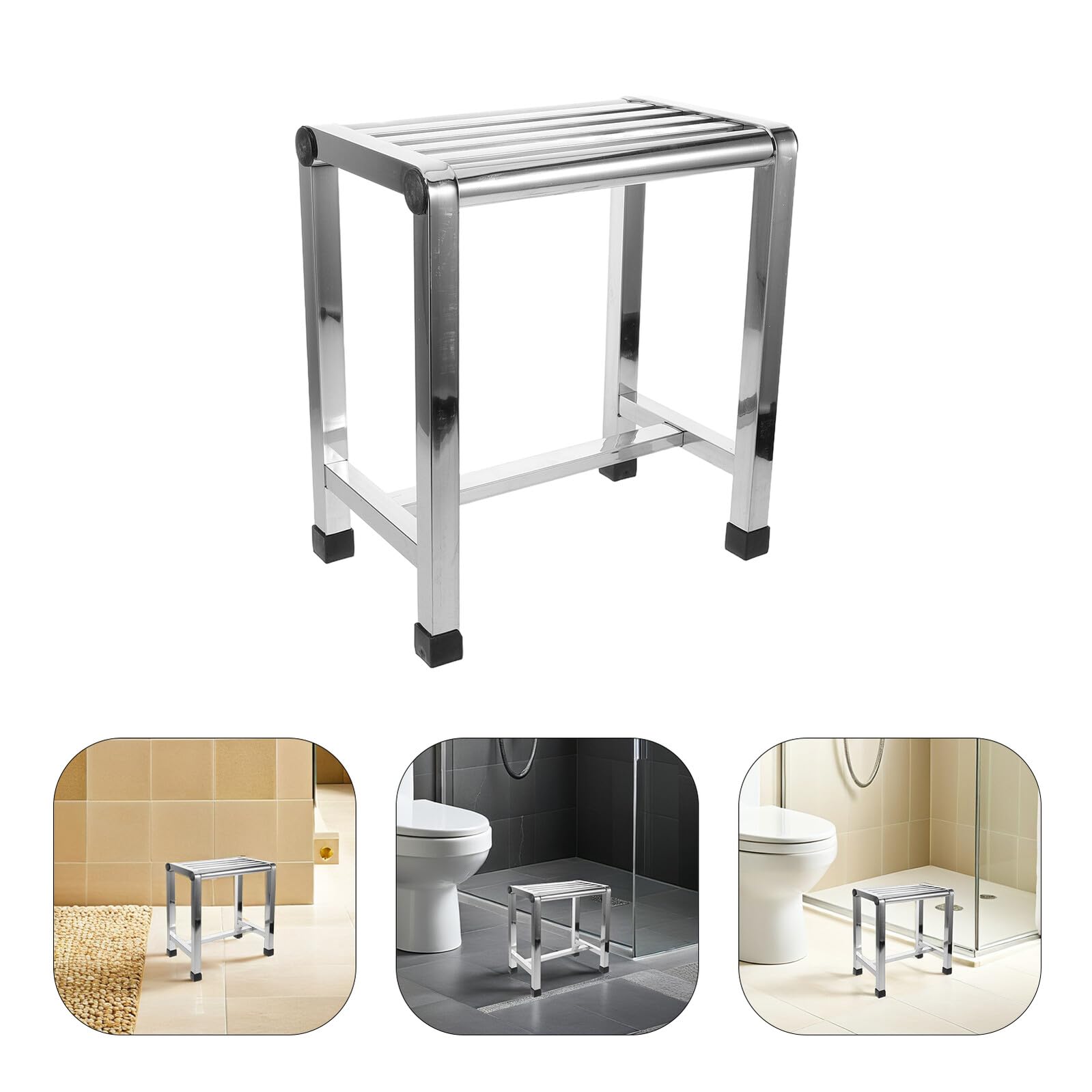 ERINGOGO Sgabello da Bagno in Acciaio Inox Spesso 31x20x35 Cm, Panca Antiscivolo per Doccia e Vasca, Sedile Compatto Multiuso per Anziani, e Supporto per Igiene Quotidiana