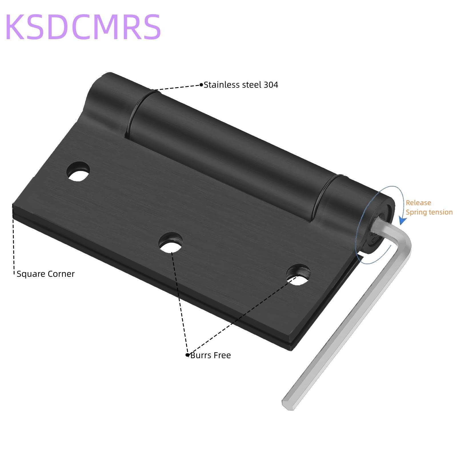 Bisagras de acero inoxidable de 3.5 pulgadas, bisagras de puerta de cierre automático ajustable con resorte de 3-1/2 pulgadas x 3 1/2 pulgadas con esquina cuadrada (negro mate, paquete de 2)
