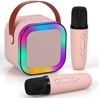 Caixinha de som karaokê bluetooth portátil com 2 microfones sem fio l
