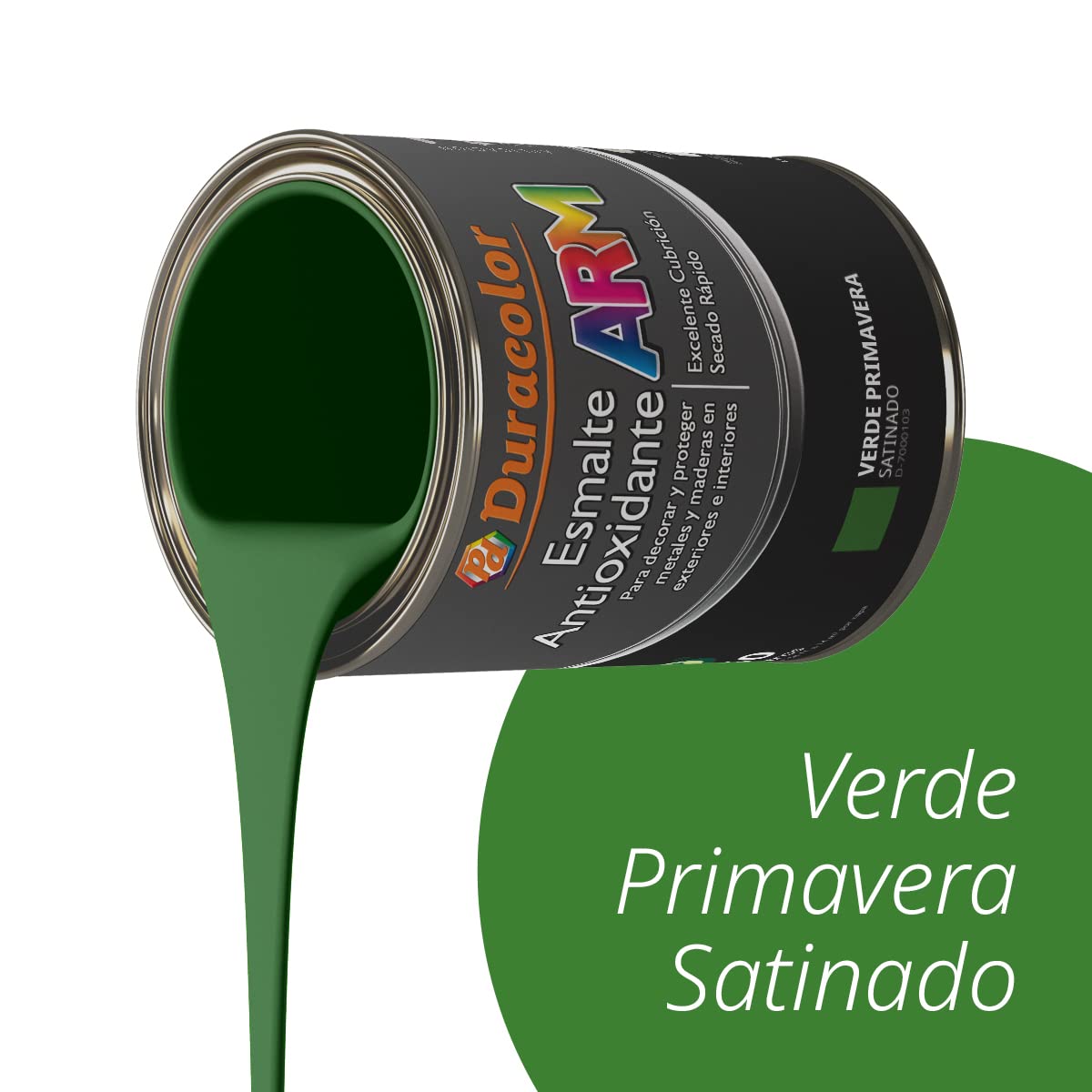 Esmalte Antioxidante ARM - Color Verde Primavera Satinado - 750 ml - Superficie Exterior e Interior - Acabado Satinado y de Rápido Secado - Excelente Dureza y Resistencia - Duracolor