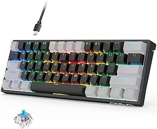 AULA Mechanical Keyboard 60 Percent 29 RGB PC Gaming Keyboards 60 Percent, Mini Compact Low Profile Keyboard, Hot Swappable Mechanical Keyboard with Blue Switches-Grey&Black