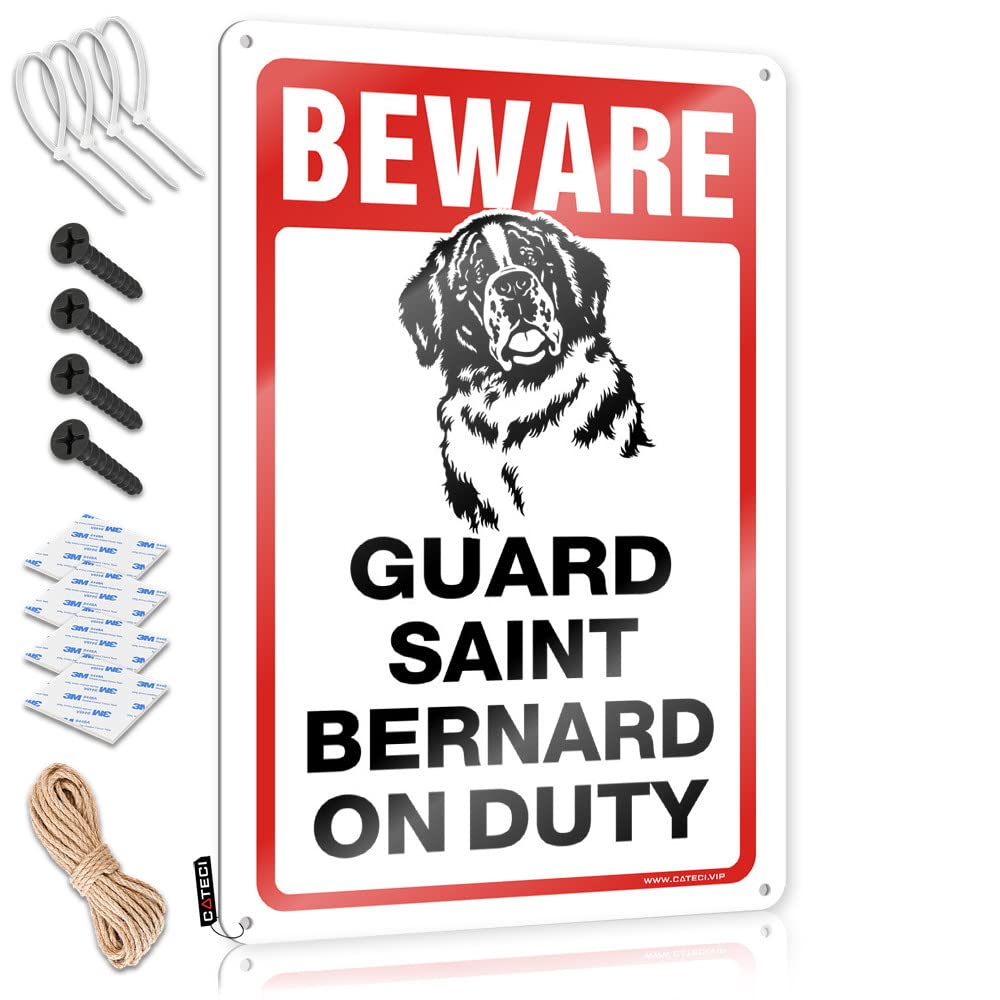 Stuff For Teens Rustic Sign - Beware! Guard Saint Bernard On Duty Rustic Wall Art Reusable Easy Hang For Farm(20X30CM)