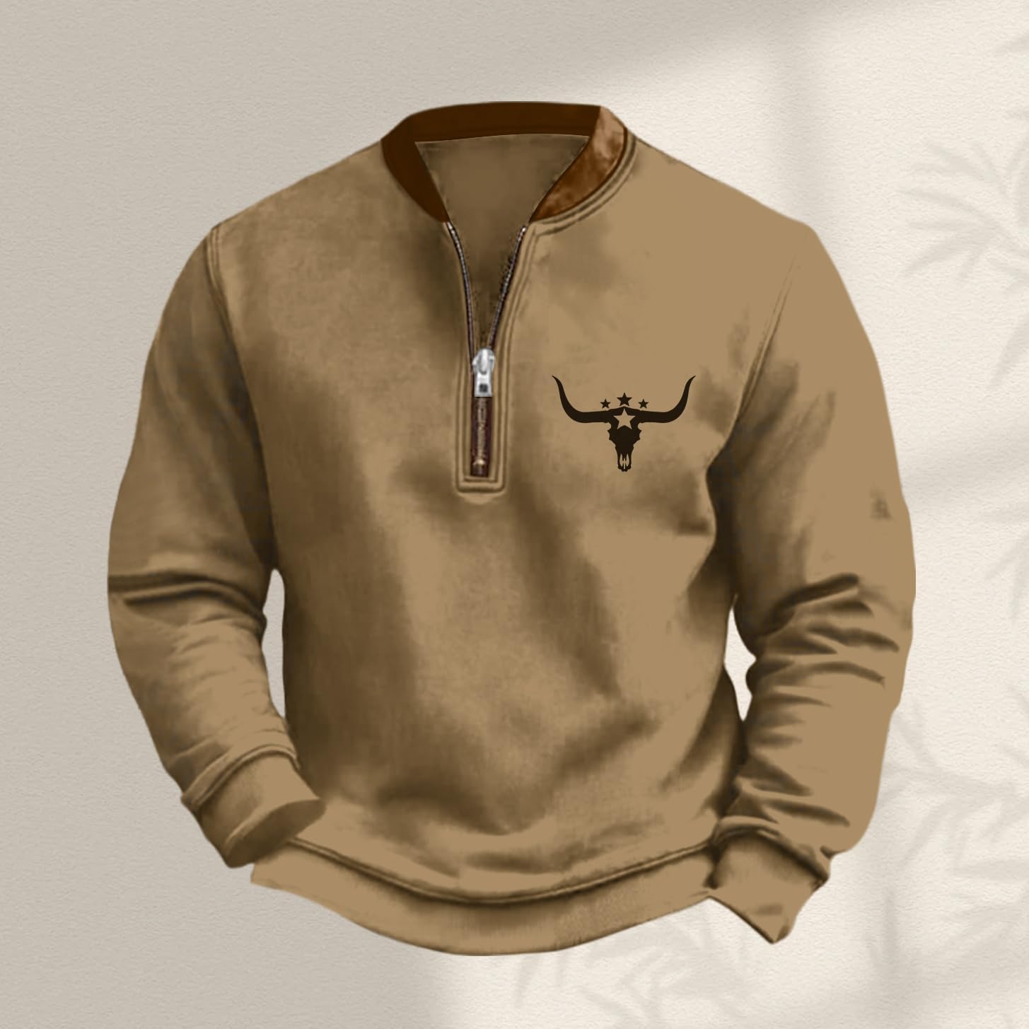 HOTYD Aztec Cowboy Jacket Men Vintage Bullhorn Printed Oversized Western Sweatshirt Long Sleeve Quarter Zip Pullover - Image 2