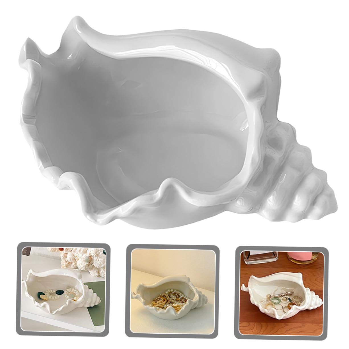 Keramik Schmuckschale in Muschelform Weiß Dekorativer Organizer für Schmuck und Schlüssel für Wohnzimmer und Eingangsbereich Stilvoll und Praktisch