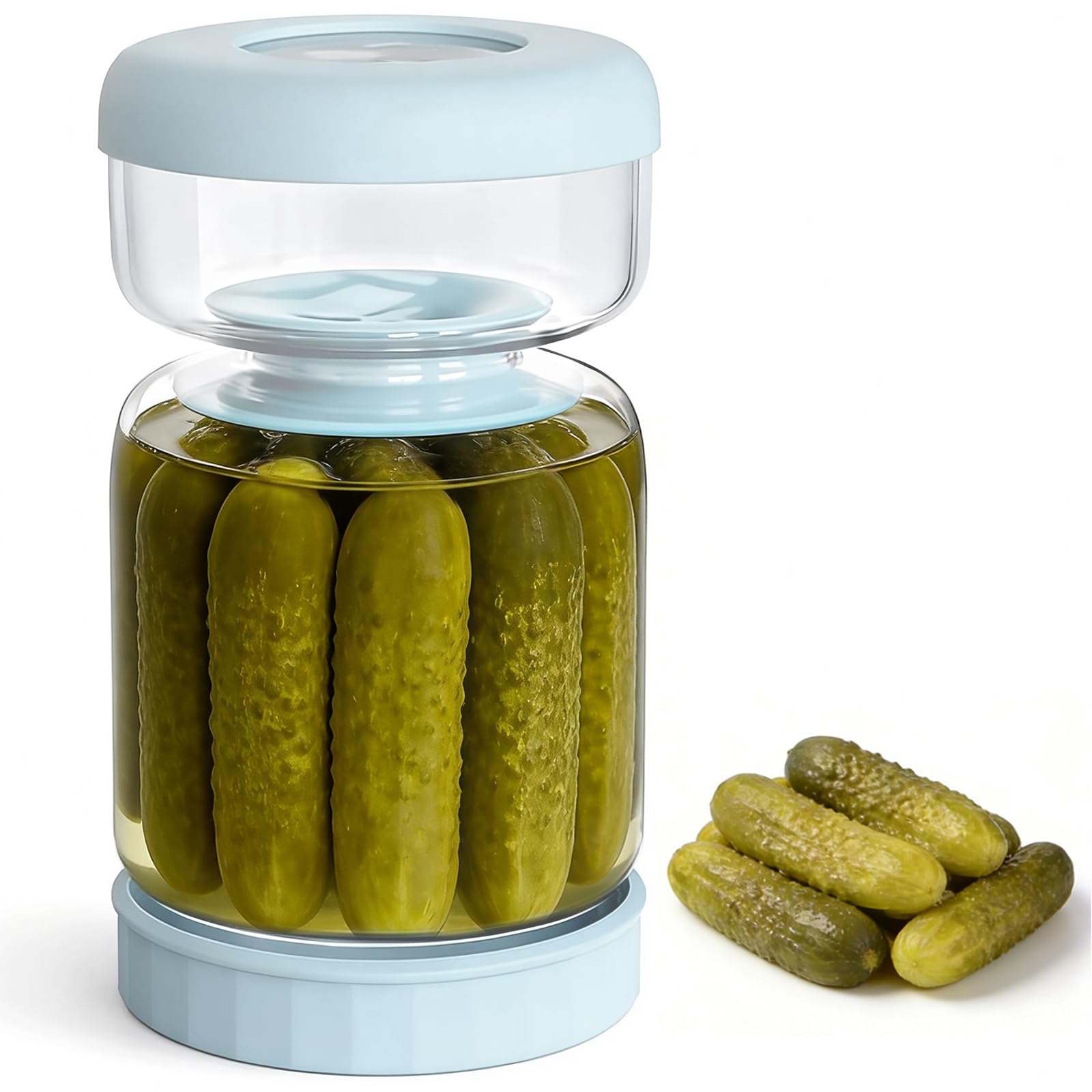 Luvan 1L Glass Pickle Jar with Flip Strainer, Airtight Hourglass Jar Juice Separator Jar for Olives and Jalapenos