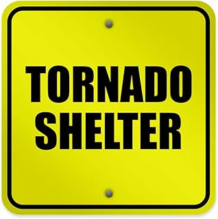 Aluminum Square Metal Sign Multiple Sizes Tornado Shelter Hazard Emergency Yellow with Border Weatherproof Street 12x12Inches