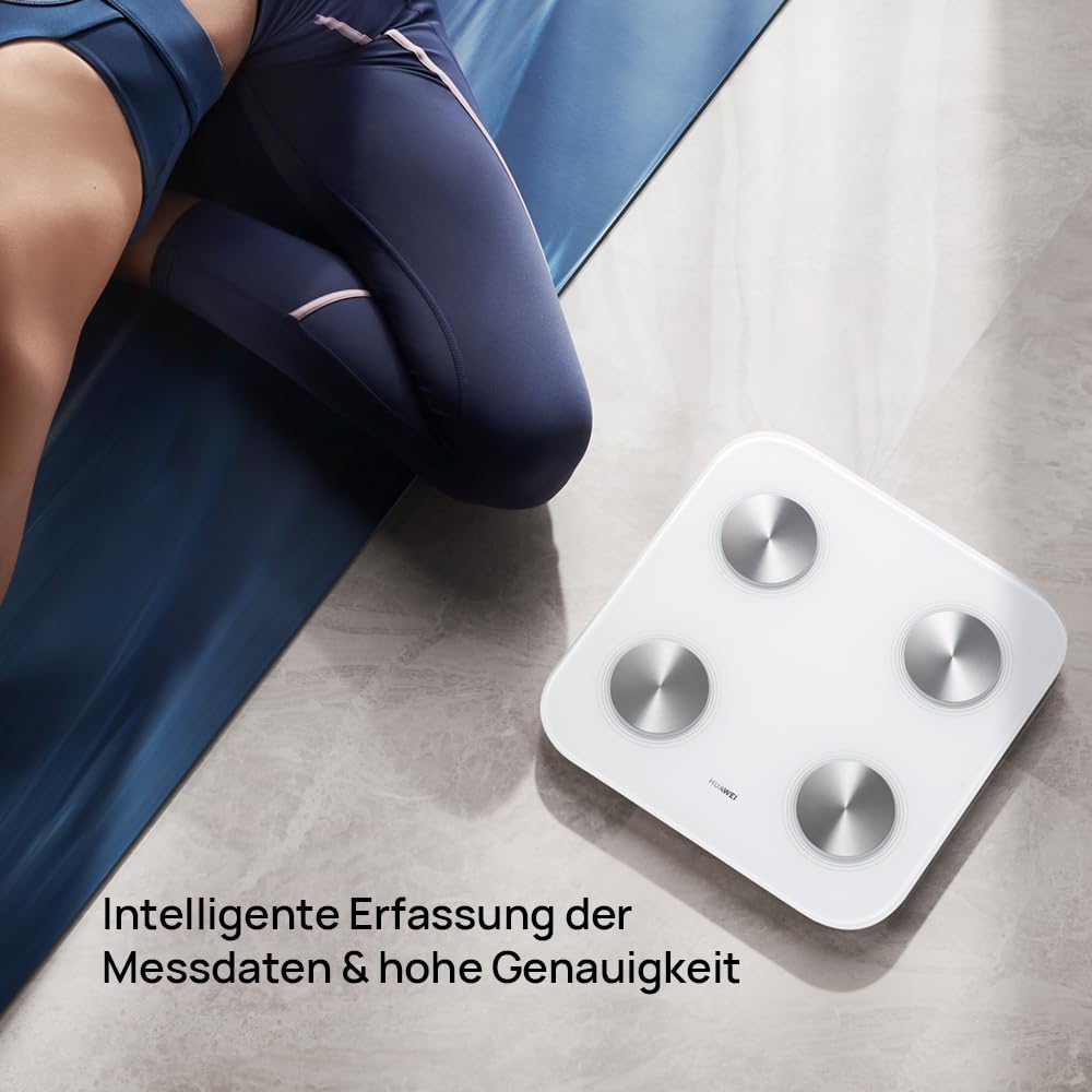 HUAWEI Scale 3, BMI grasso intelligente, connessione Wi-Fi e Bluetooth, 11 dati del corpo, supporto più utenti, TruFit, analisi della composizione corporea, bianco elegante