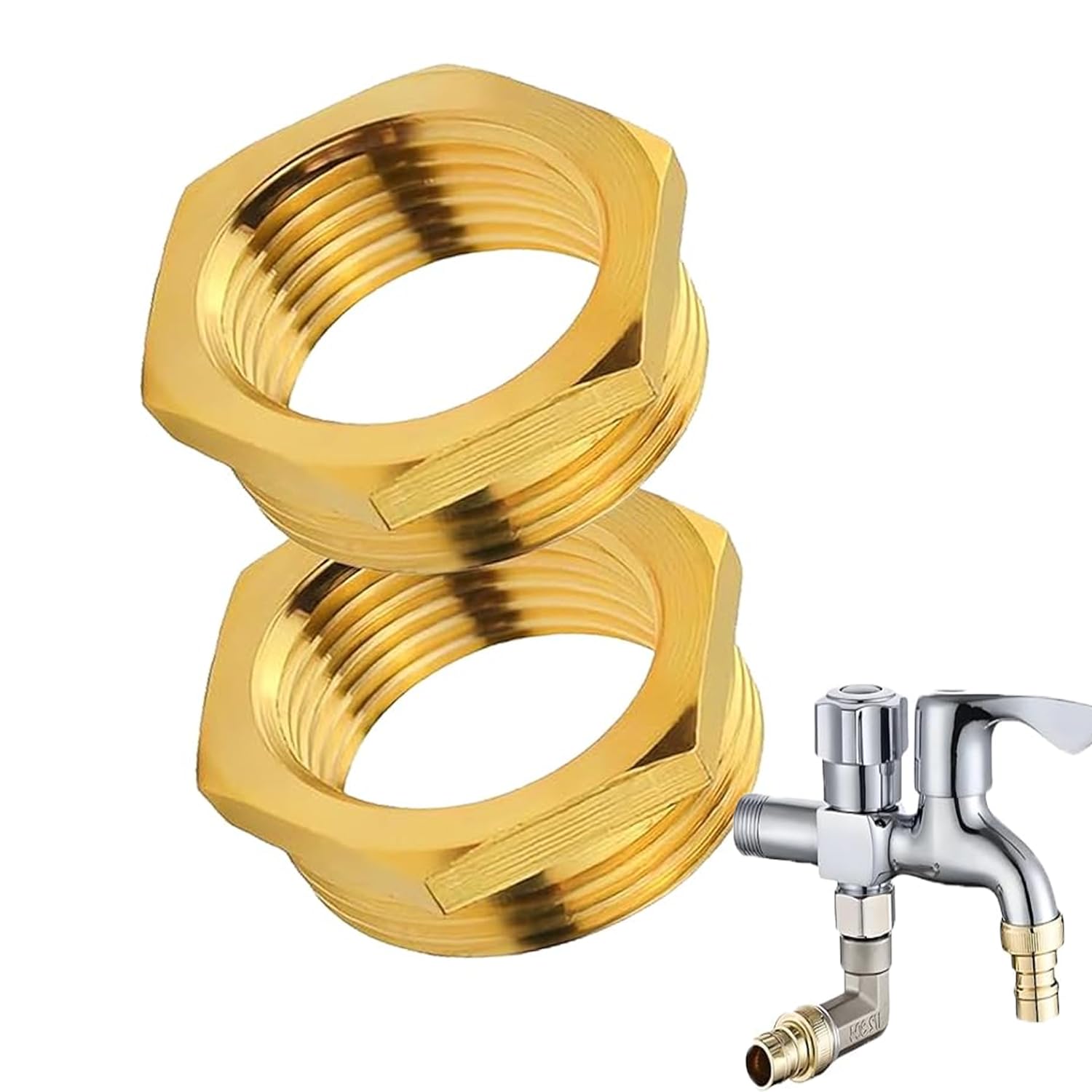 Pack of 2 Reduction 1 Inch to 3/4 Inch Adapter, Rubber Seal Off, Multifunctional Double 3/4 Inch Male/Female Thread Reduction, Adaptor Brass Robust, Thread Fitting for Gas Pipes