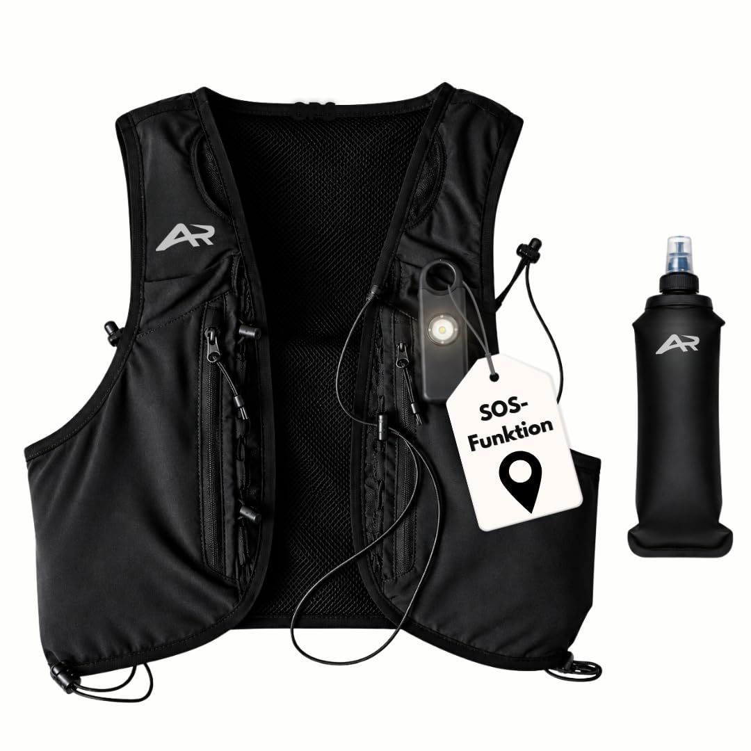 Laufweste für Damen & Herren mit Licht, SOS-Funktion GPS & Trinkflasche | ultraleichte Trinkweste 500 ml | Laufrucksack & Trinkrucksack zum Laufen | Running Vest Joggen & Trailrunning
