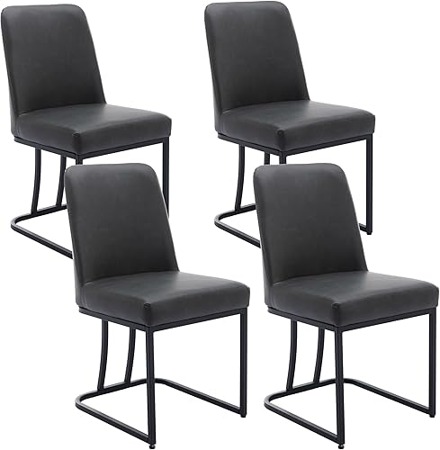 Miniatura 23 de Juego de 2 sillas de comedor modernas, tapizadas de piel sintética tejida, sillas de cocina laterales de mediados de siglo, sillas sin brazos con