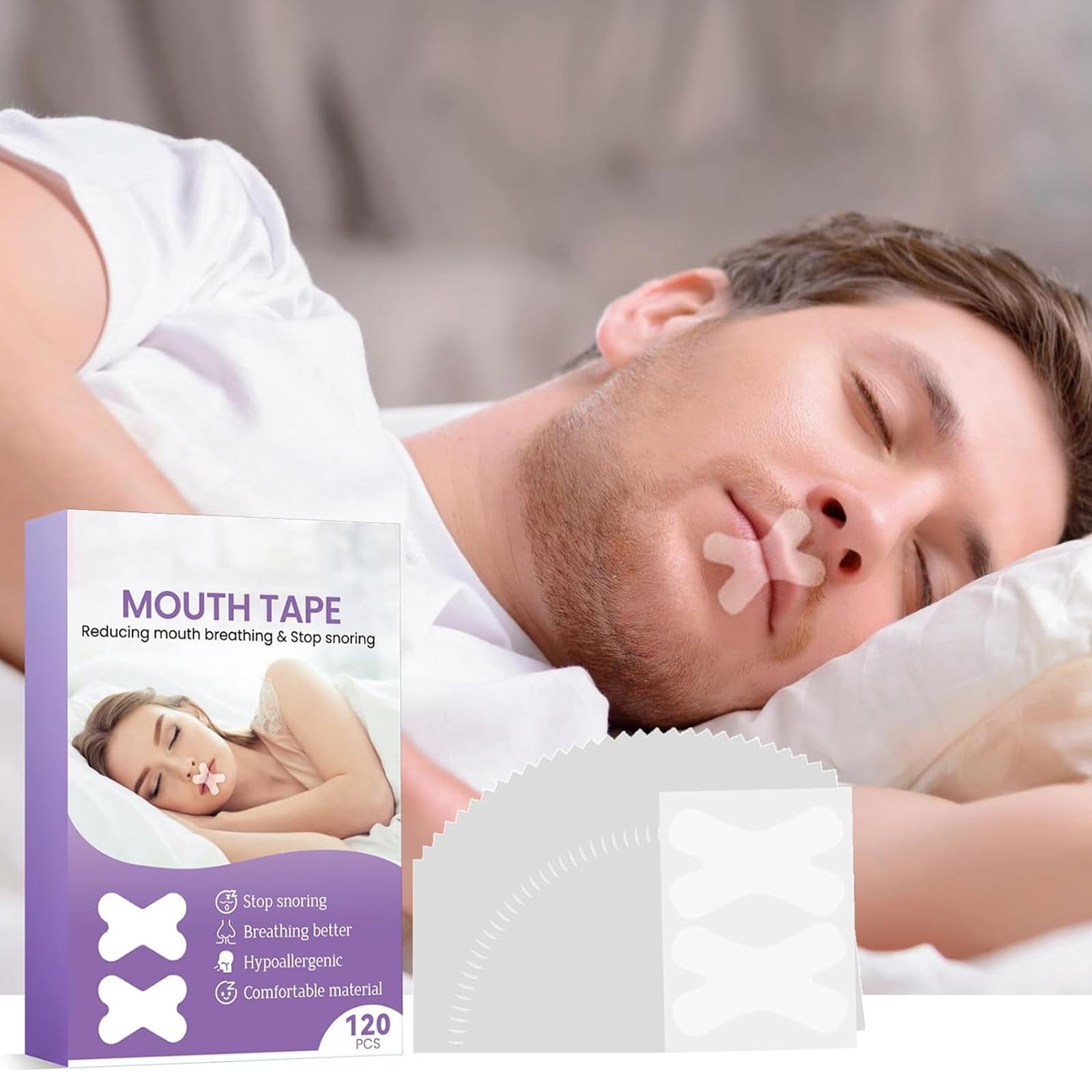 ANYUAN Sleep Strips,120 Pcs Anti Snoring Mouth Tape,Universal Adjustable Stop Snoring Sleeping Aid For Snoring Women And Men.