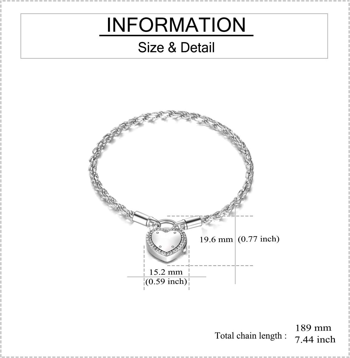 ONEFINITY Urns Bracelet for Human Ashes Lock of Love Heart Clasp Charms Urn Ashes Bracelet 925 Sterling Silver Cremation Keepsake Bracelet Jewelry for Women Girls