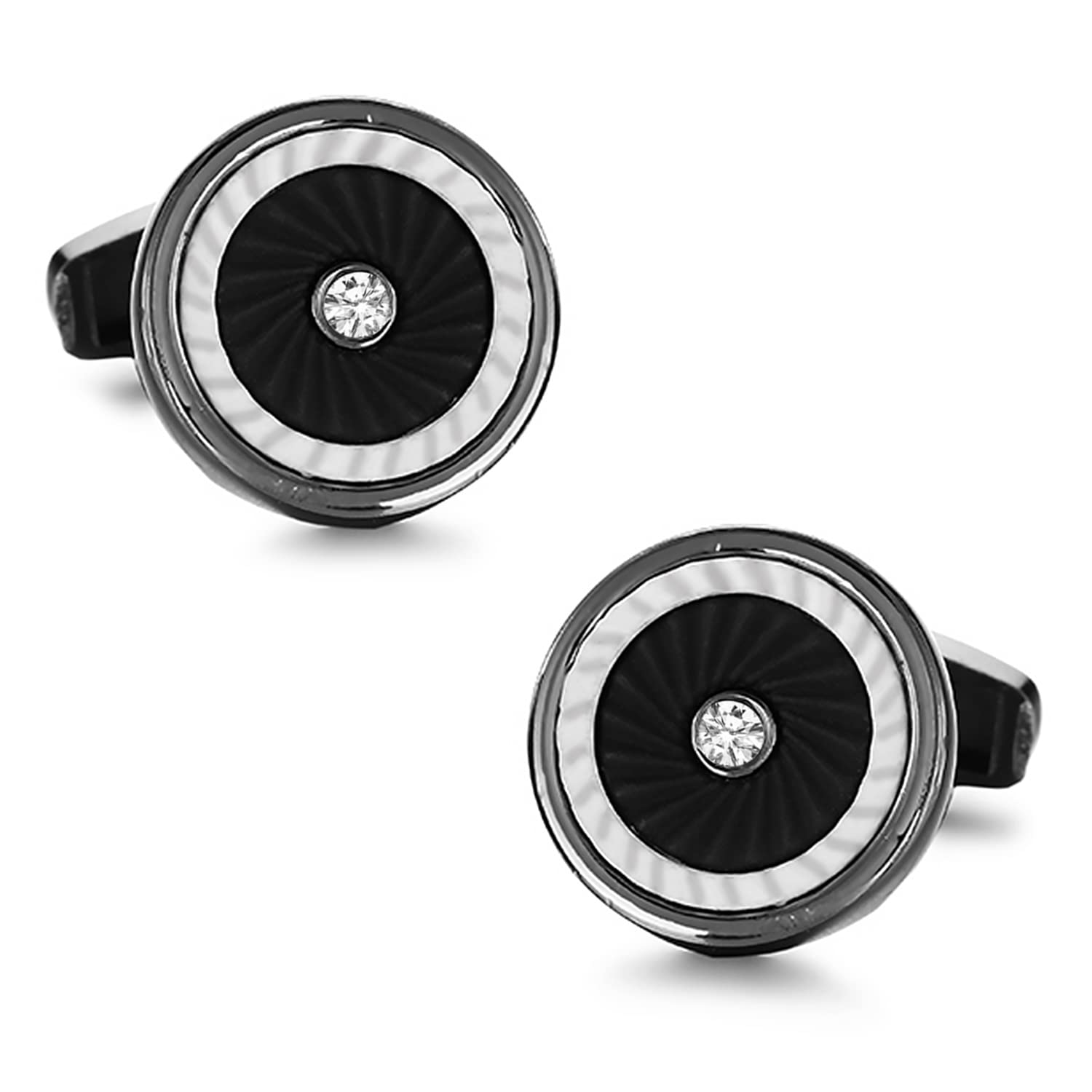 peora Black Silver Two Tone Cufflinks Set Stylish Accessories for Men & Boys Wedding Business Gift (PX9CL117BL)-picture-39