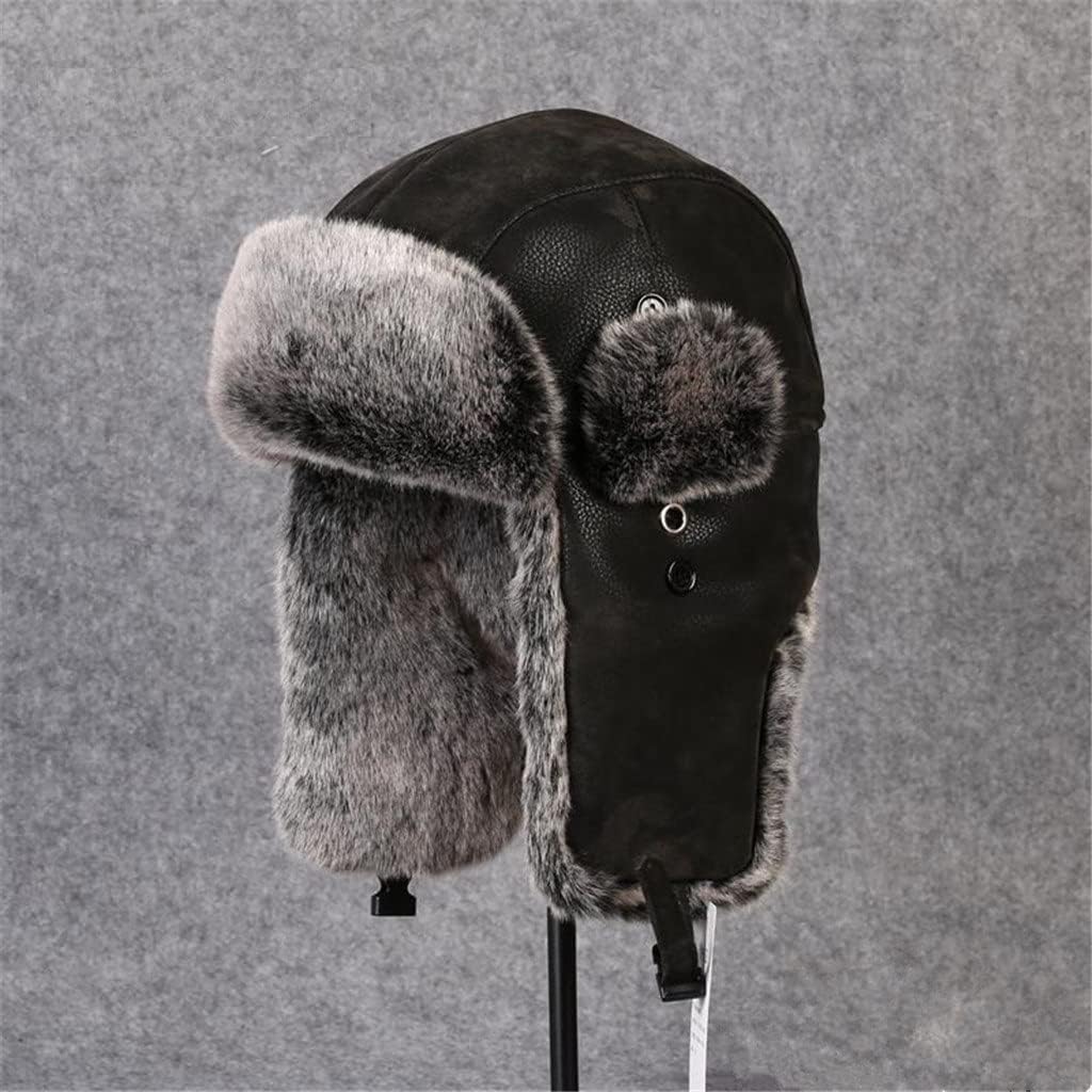 Men Leather Hat for Winter Imitation with Pom Ear Protect Bomber Hats Russian Cap Leifeng