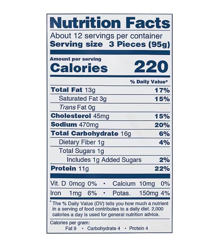Chicken Breast Tenders are made with boneless chicken breast meat and coated with a tasty breading! Crisp and juicy right out of the oven, these no antibiotics ever chicken tenders are great for the whole family. Serve with fresh fruit and celery sticks for a gluten-free meal everyone will love . [ 42 oz , 2.6 lb ]