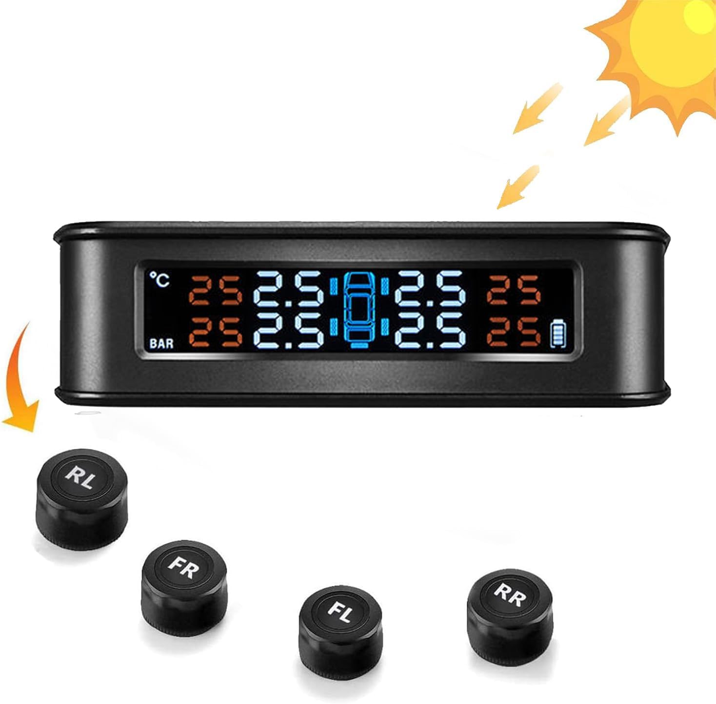Skyshop® Solar M200 Prime TPMS External USB/Solar TPMS (Car Tyre Pressure Monitoring System) Tire Pressure & Temperature Display