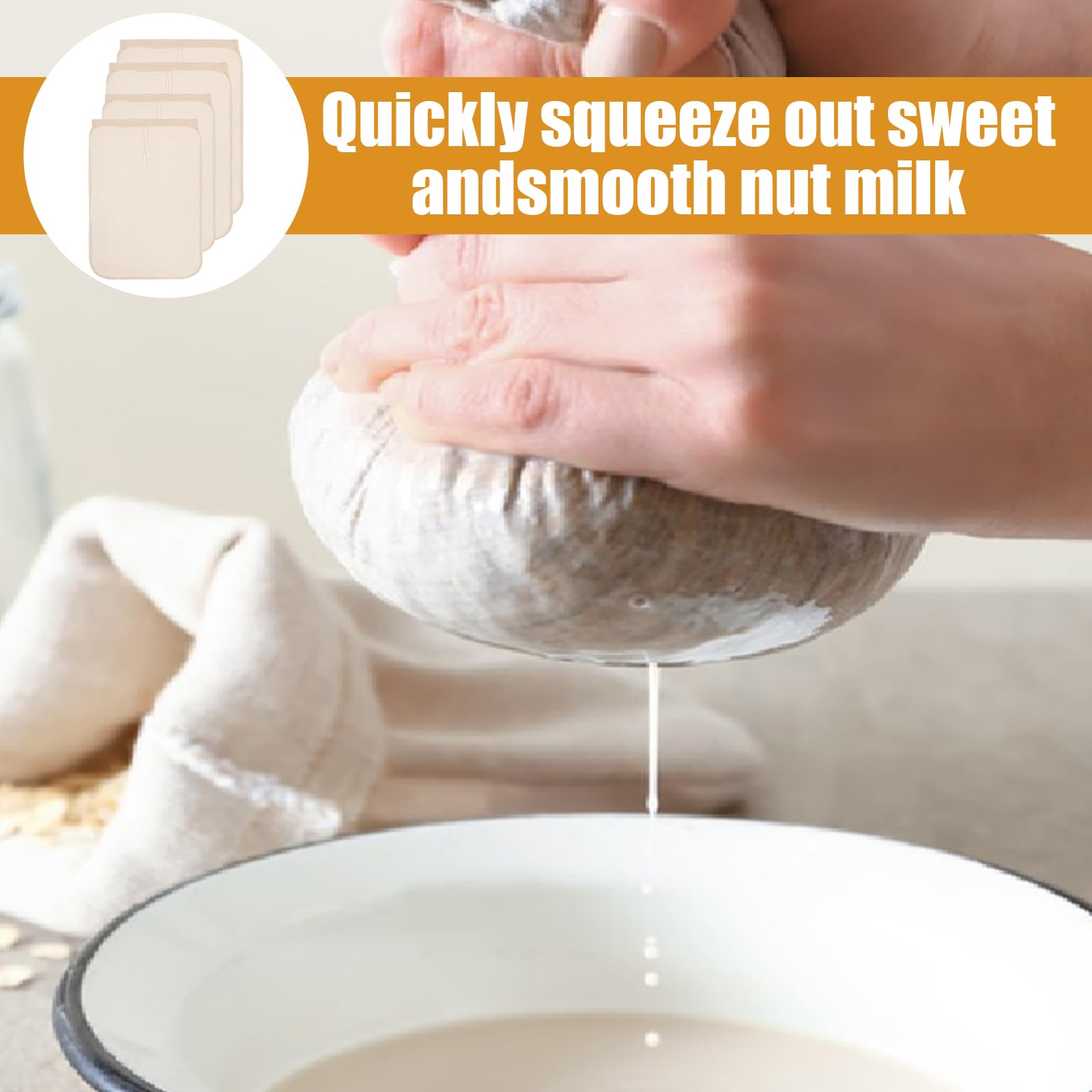 8pcs Sacs à Lait De Noix, 20x30 Cm Sac à Lait Végétal, Filtre Lait