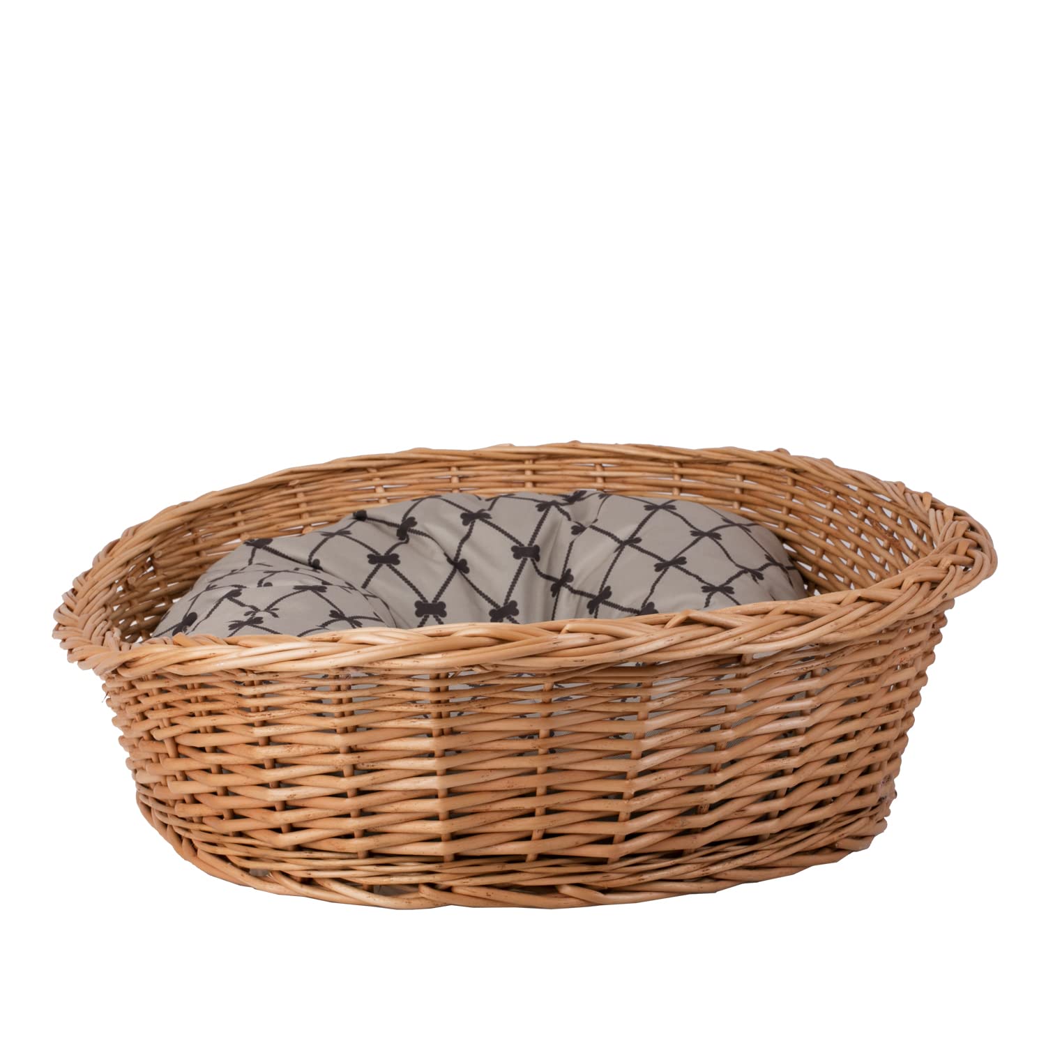 e-wicker24 Alles aus Weide Hondenmand van wilgentenen in natuurlijke kleur, dierenmand van vlechtwerk, kattenmand, dierenbed met kussen, hondenbed, kattenbed, 80 x 60 cm, H26, grijs