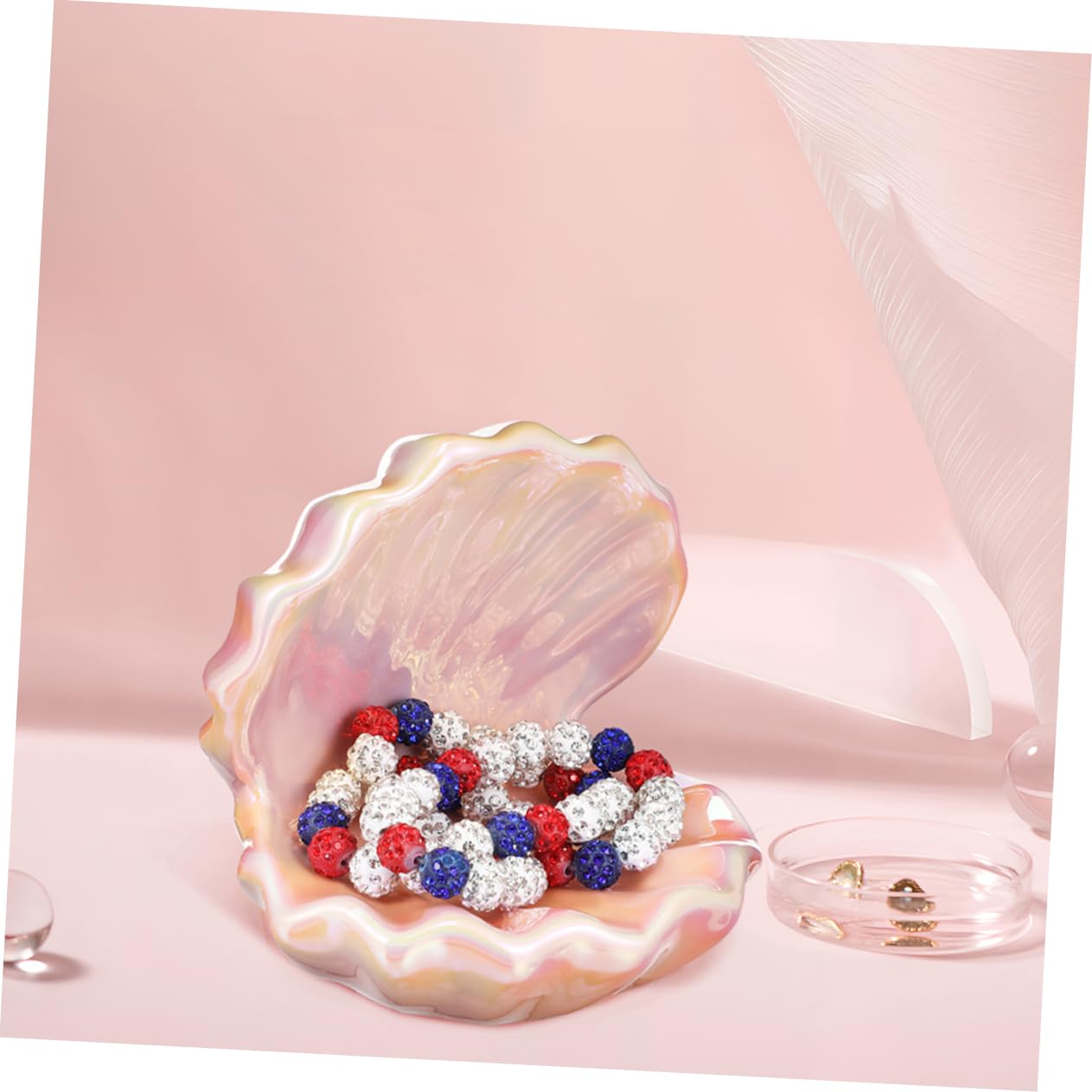 VANZACK 2 Stück Schmuckschale aus Keramik Schmuckhalter Ringschale aus Keramik Muschelform Keramikschmuck Tablett Keramikschmuckschale Schalenringschale dekoratives Tablett Rosa