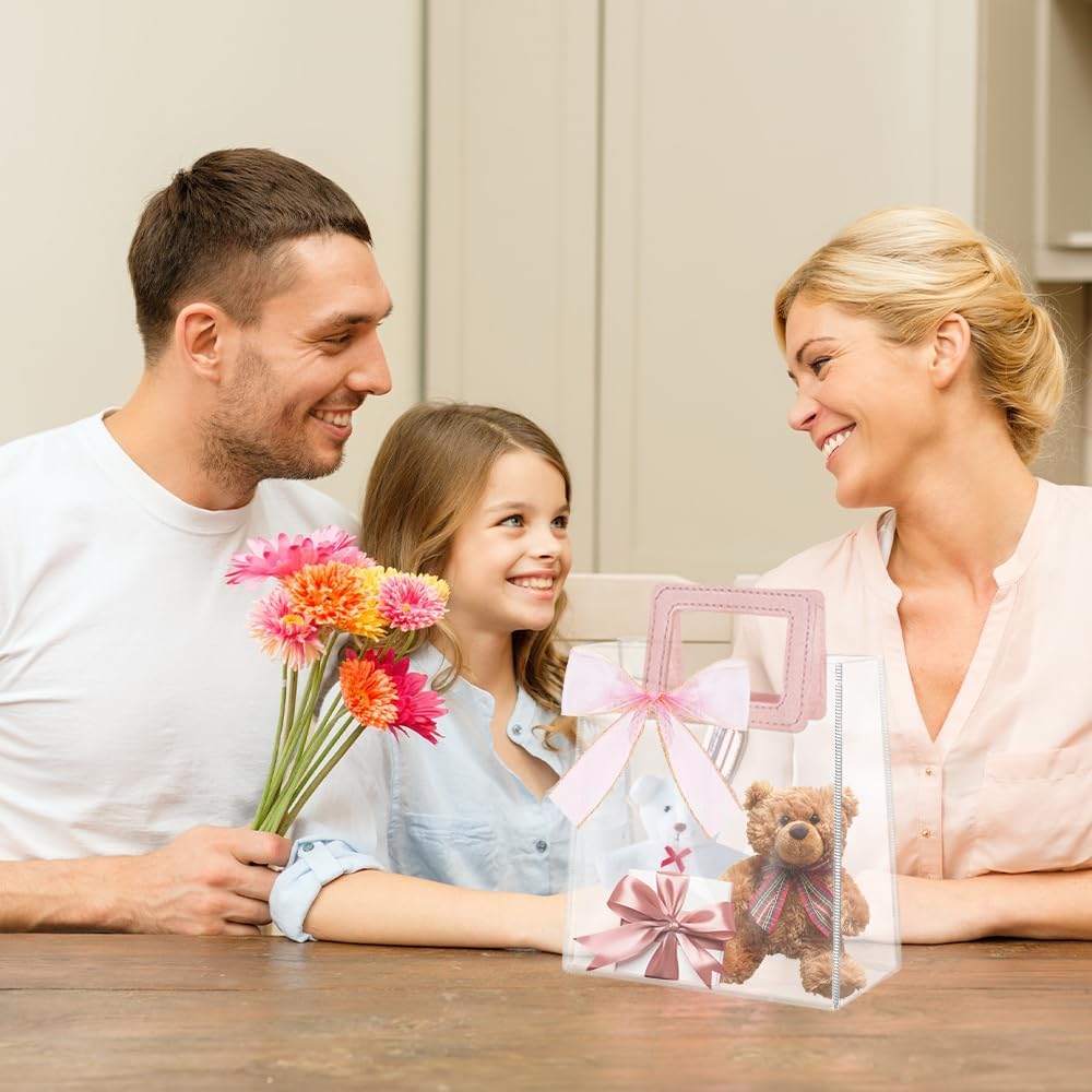 24 Pcs Clear Gift Bags with Handles, Transparent PVC Gift Bag with Ribbon, Reusable Plastic Shopping Bags, Heavy Duty Gift Wrap Bags for Bridal Party Baby Shower Wedding Birthday (10x11x6In-Large) - Image 8