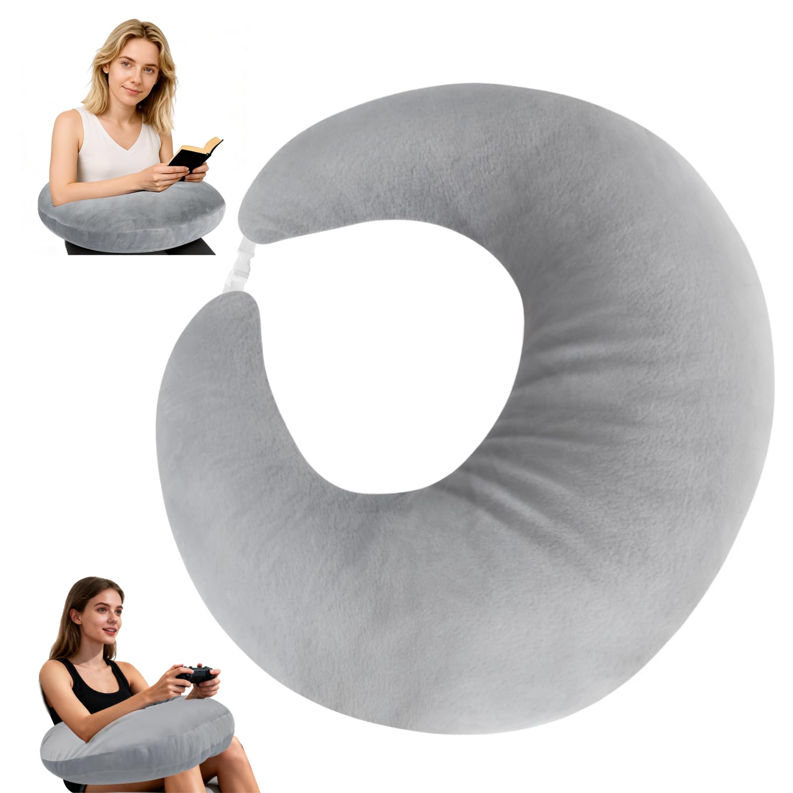PYserne Reading Gaming Cushion for Lap,Cuddle Cushion Ergonomic U-Shaped with Elbow Rest Washable Cover for Crocheting Working Gaming Improve Sitting Posture Reduce Fatigue Grey