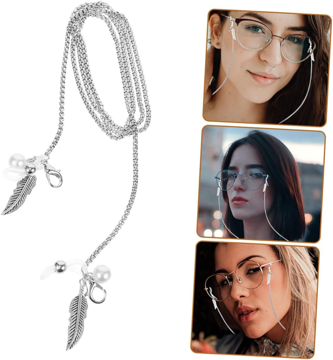 Ciieeo 2Pcs Elegant Leaf Design Stainless Steel Eyeglass Chains Sunglasses Holder Lanyard for Women for Travel Hiking and Everyday Wear Lightweight