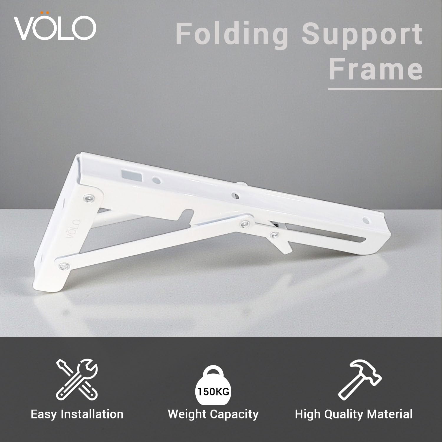 Volo Heavy Duty 14" Foldable Mild Steel Racks, Shelf Bracket, l Bracket, Wall Brackets, wall Angle Bracket, Folding Table Bracket with Fittings for fold Down Steel Table. (Color:White) — Amazon image 8