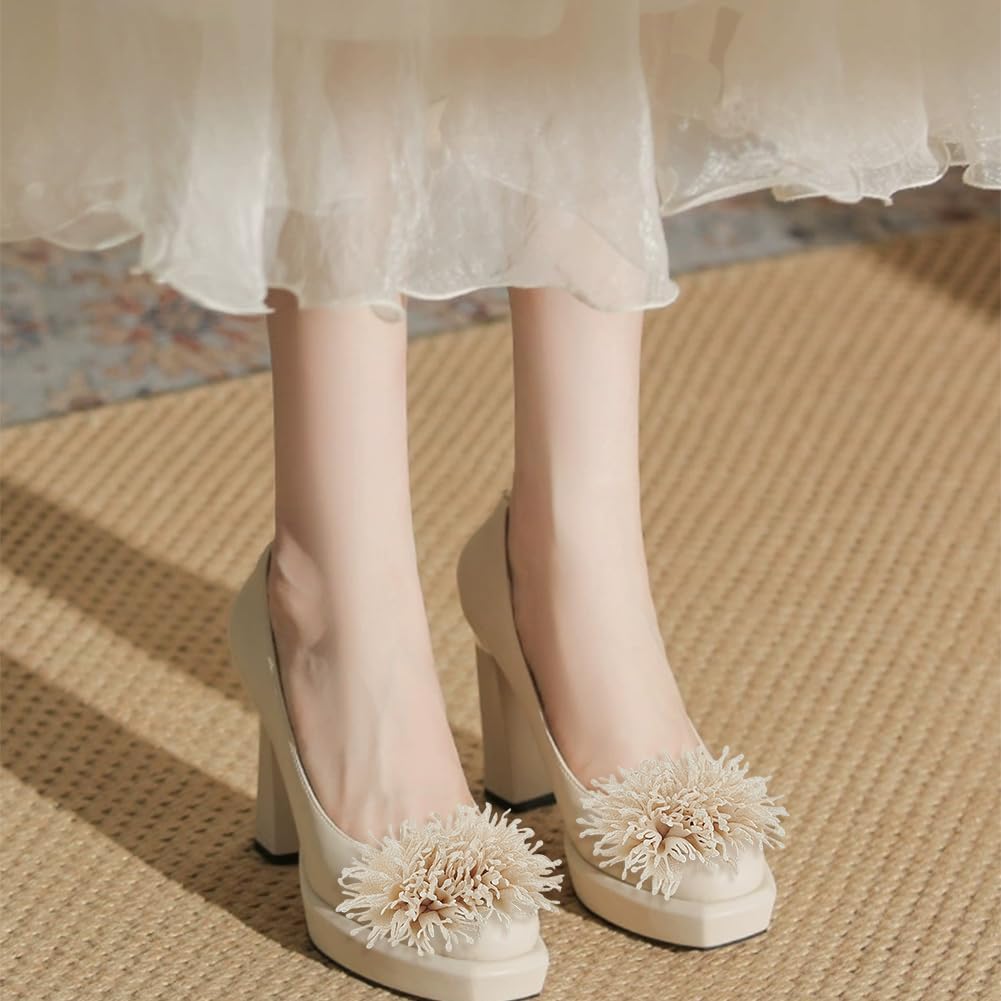 FINGERINSPIRE 2Pcs 3D Flower Shoe Clips 3x4inch Linen Color Shoe Buckle | Removable Floral Shoes Buckle Clips Fabric Flower Shoe Clip Flower Shoes Decor Charms Artificial Flowers Shoe Clip for Heels