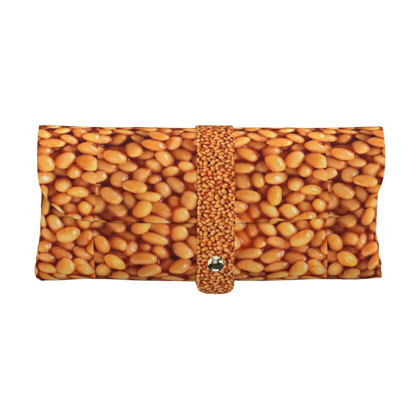 Poadnly Unisex Kids As Picture Baked Beans, Portable Eyewear Case Soft Eyeglasses Bag Anti-Scratch Spectacles Sleeve Pu Leather Sunglasses Case