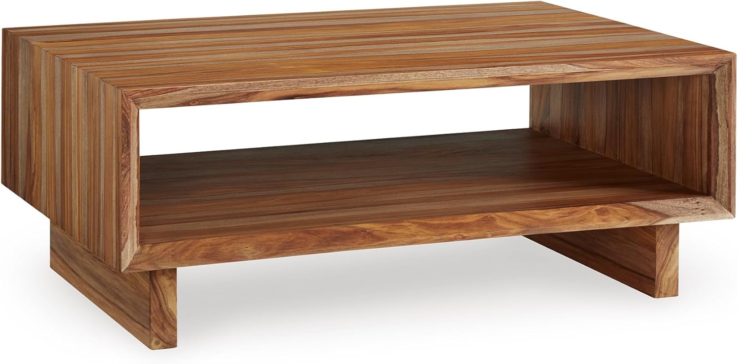 Signature Design by Ashley Dressonni Rustic Coffee Table with 1 Open Lower Shelf, Light Brown