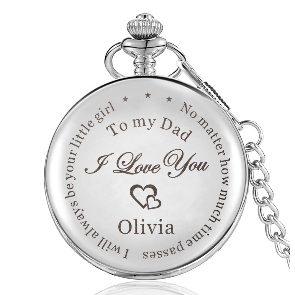 EDSGDad Birthday Gifts Personalised Pocket Watch Engraved Pocket Watch and Chain Fathers Day Dad Gifts from Daughter Gifts for Dad Daddy Father Stepfather Grandad Grandpa