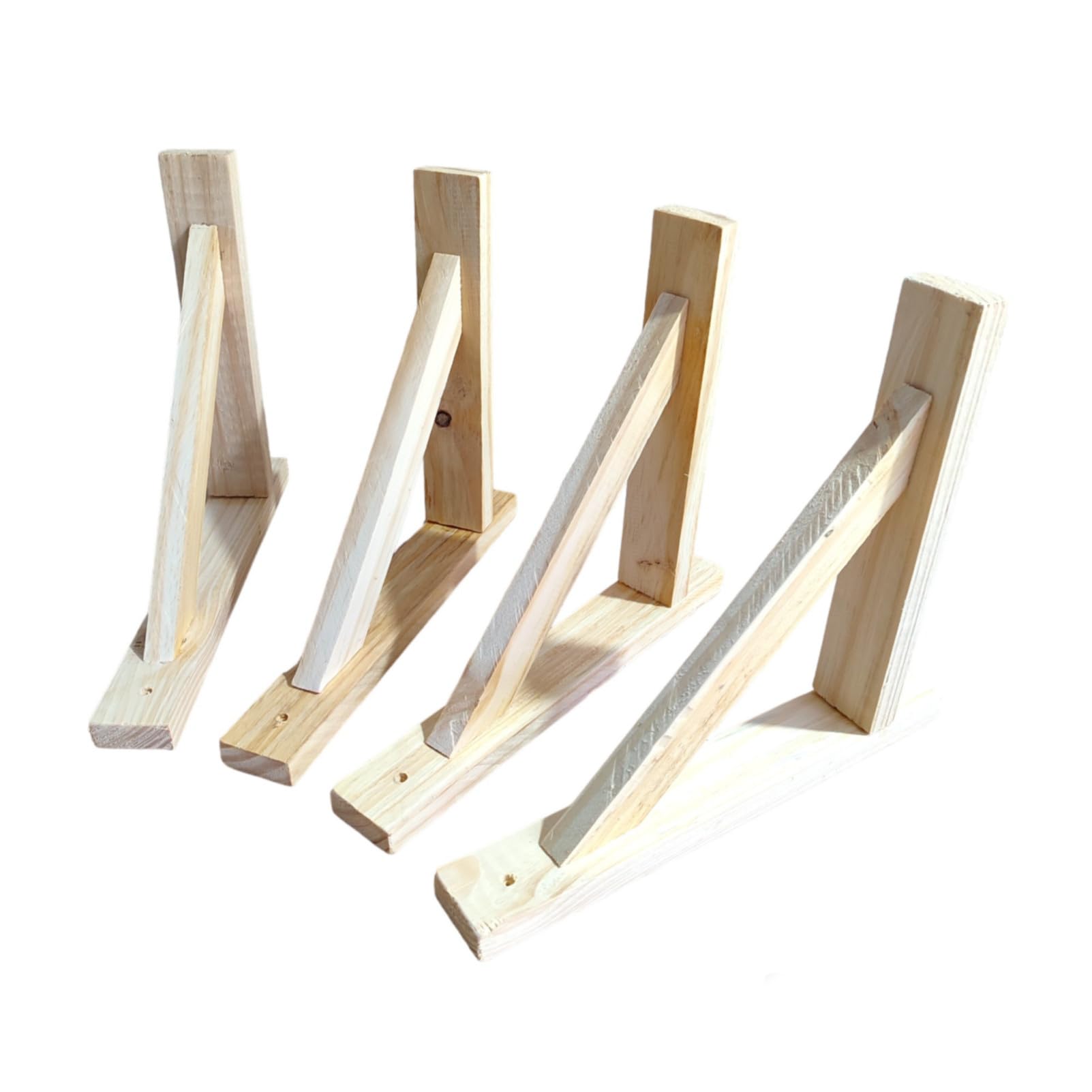 Soportes escuadras de Estante 4 unidades de Madera de Pino Aketemola | Estilo Natural para Baldas | Hechas a Mano | Fácil Instalación | 28x22 cm