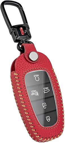 Miniatura 8 de Funda para llavero Hyundai con llavero de cuero para llave de automóvil, funda protectora para control remoto compatible con Sonata Santa Fe, Tucson